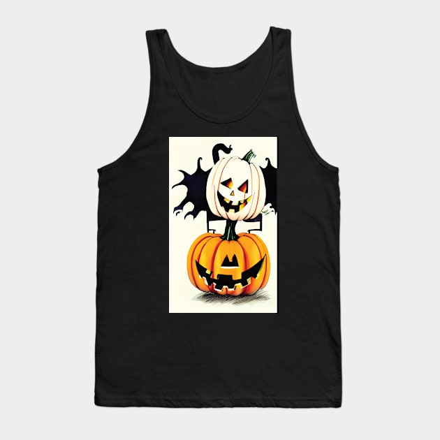 Halloween Scary Evil Pumpkin Funny Pumpkin Head Tank Top by flamebunny